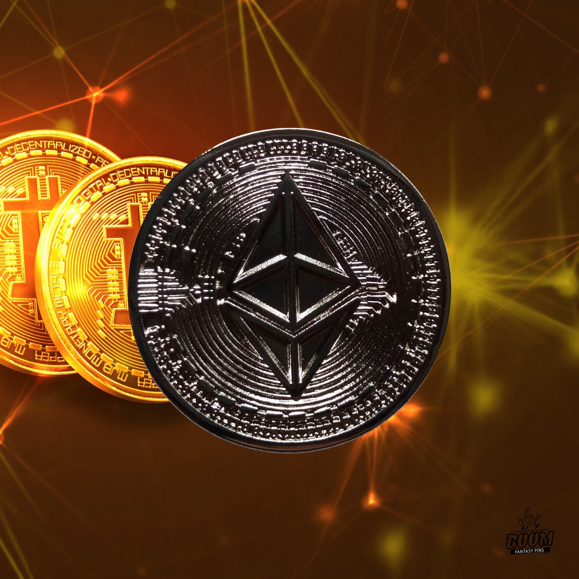 Épinglette – Logo de la cryptomonnaie Ethereum issu de la technologie blockchain – Objets de collection crypto