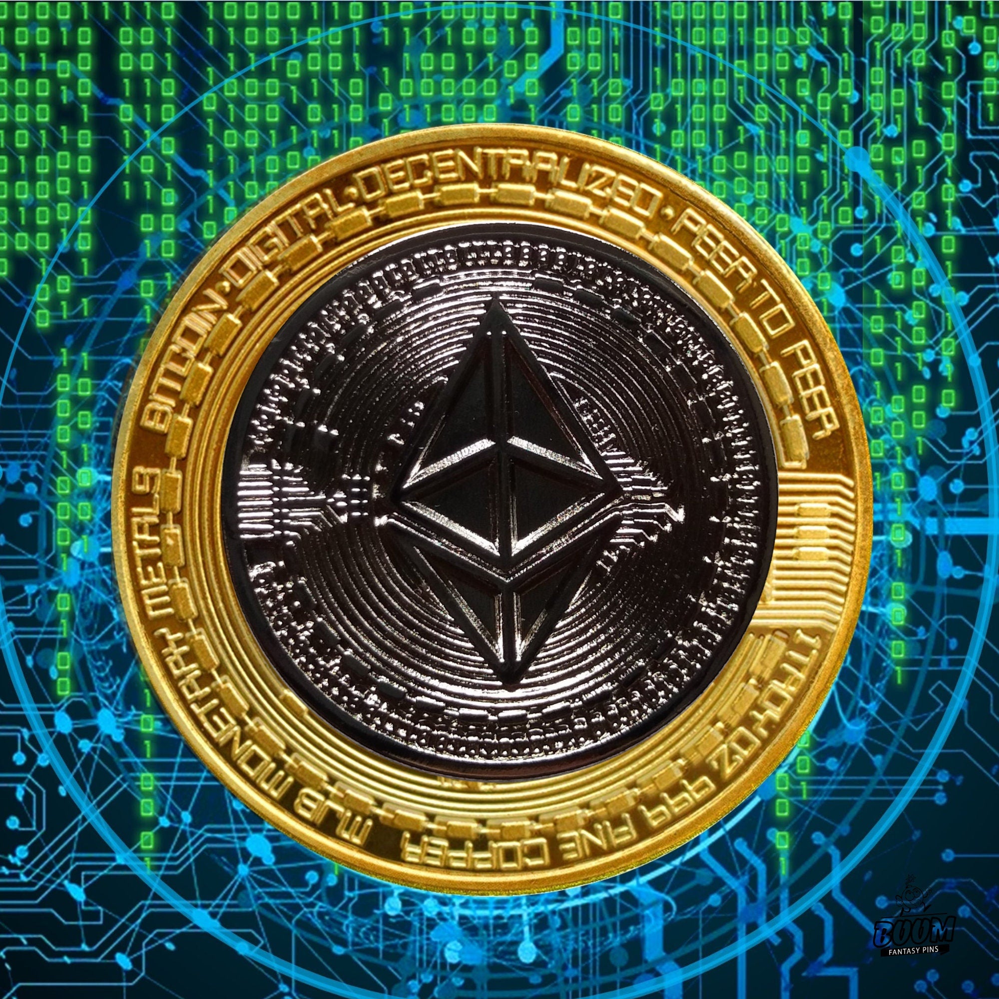 Épinglette – Logo de la cryptomonnaie Ethereum issu de la technologie blockchain – Objets de collection crypto