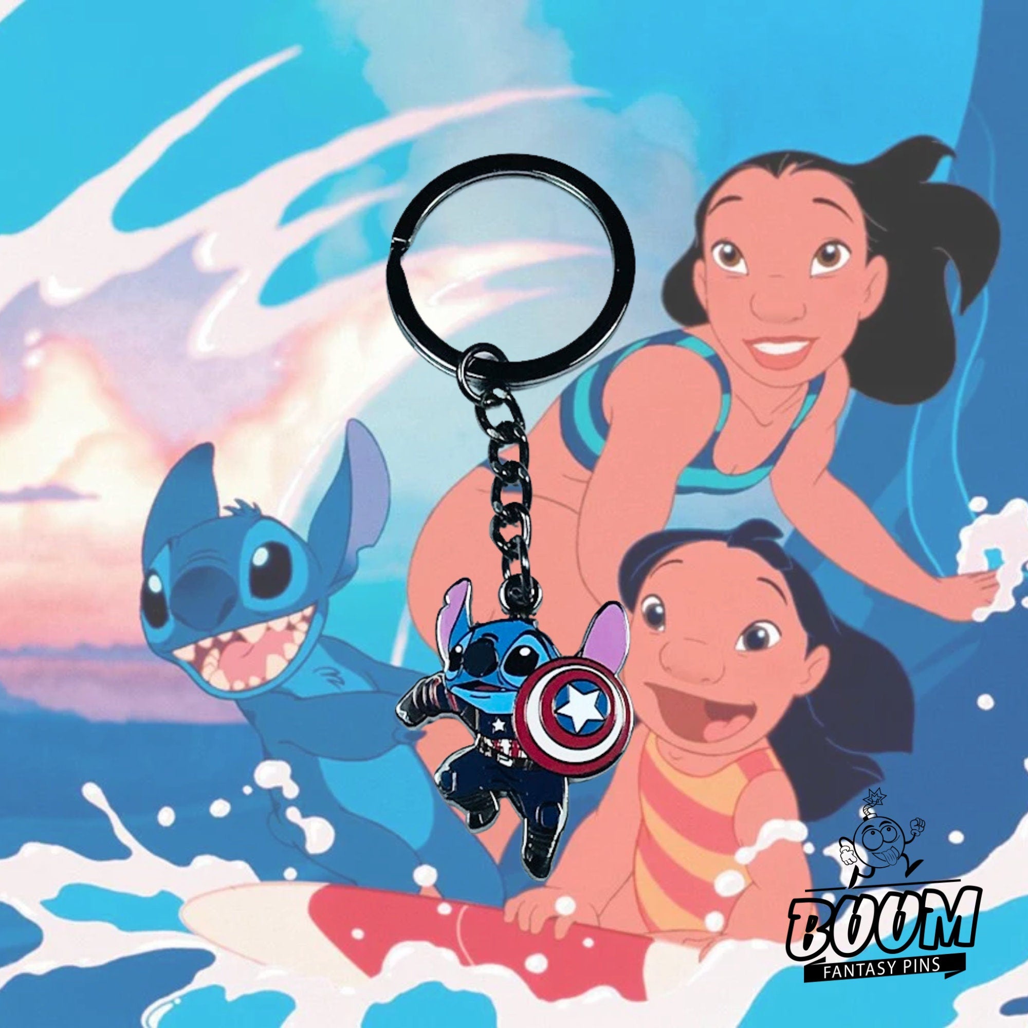 Porte-clés – Stitch de l'expérience 626 en Captain America de Lilo &amp; Stitch – Disney Fantasy
