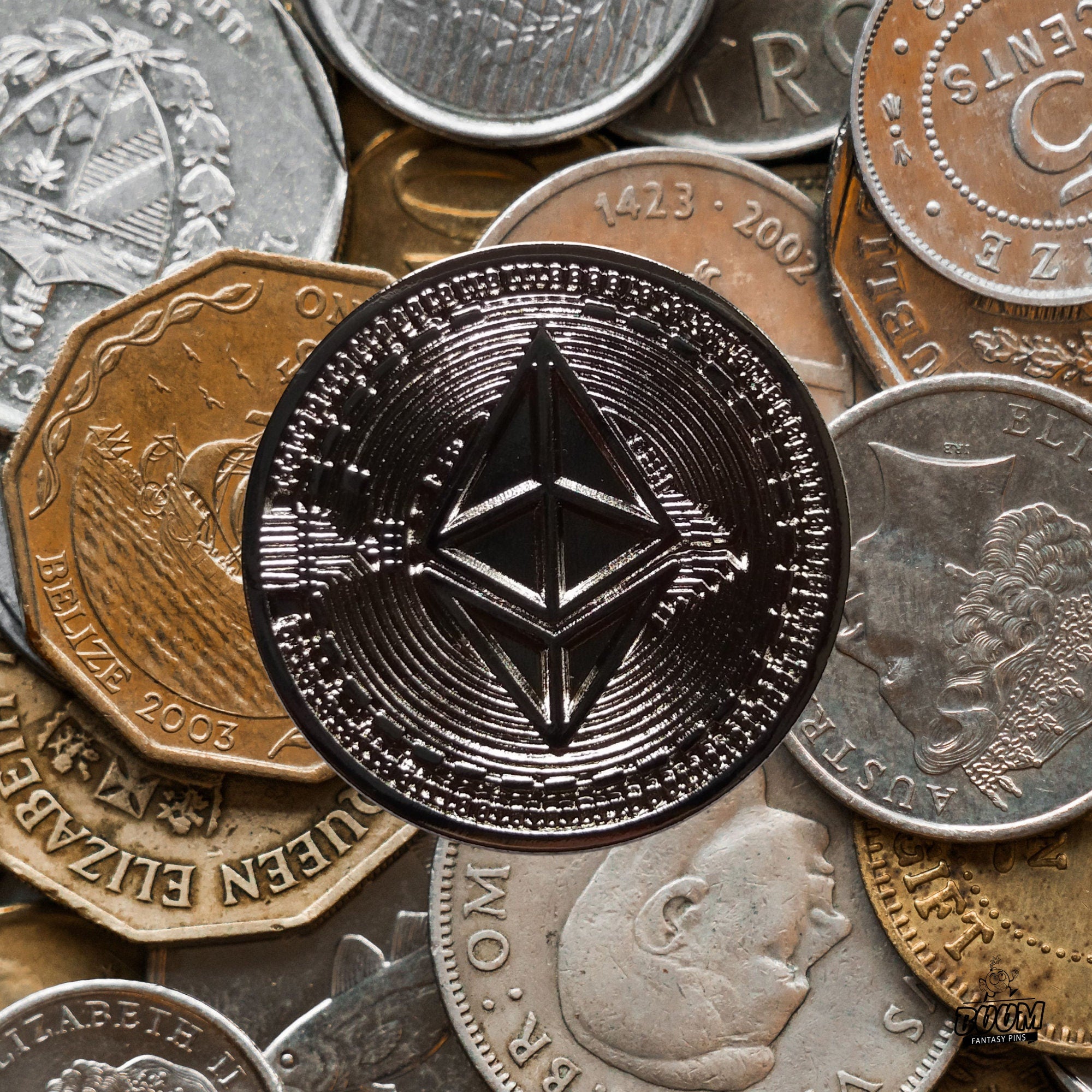 Épinglette – Logo de la cryptomonnaie Ethereum issu de la technologie blockchain – Objets de collection crypto