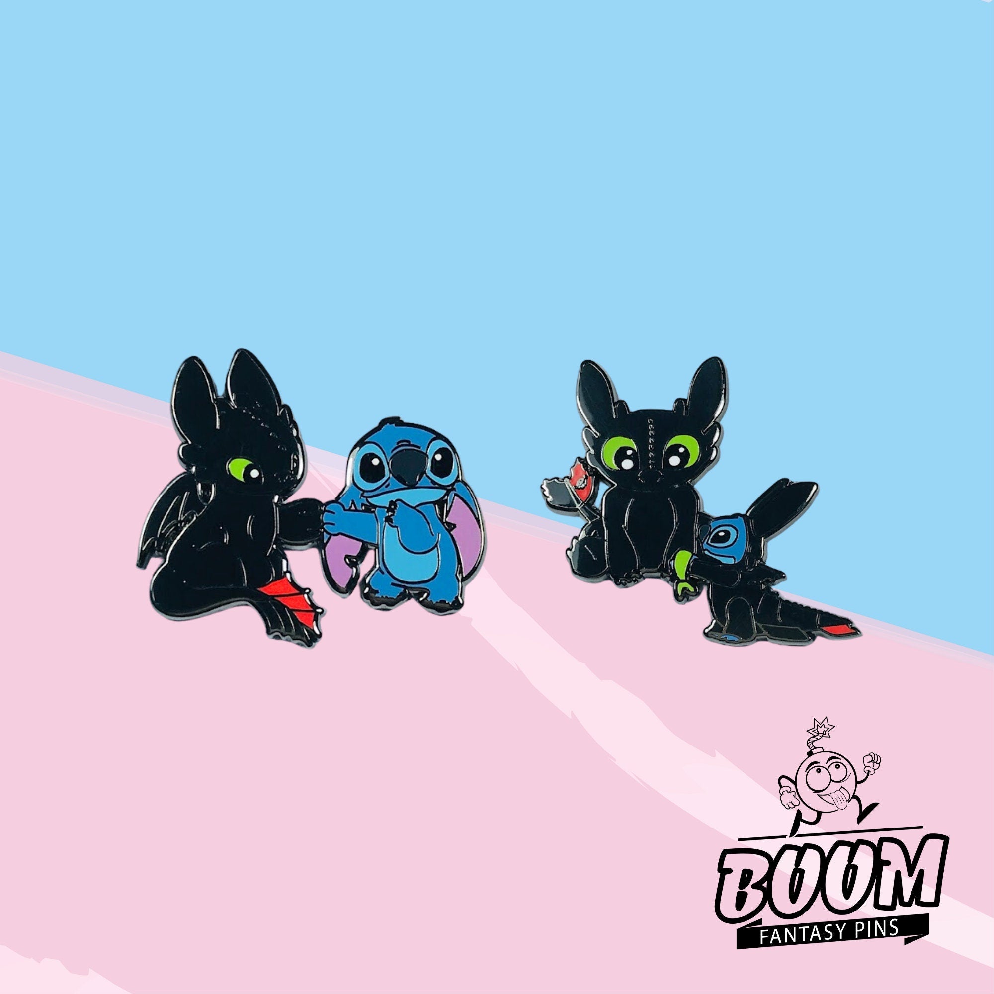 Épinglette – Stitch de Lilo &amp; Stitch et Krokmou de Dragons – Disney Fantasy